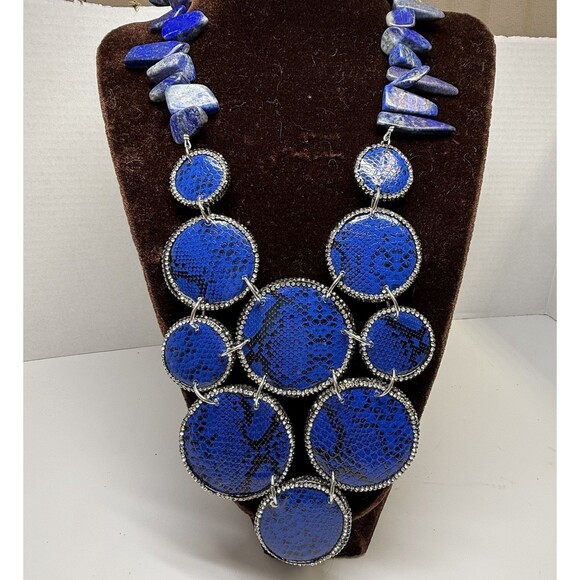 Sassy Jones Jewelry - Sassy Jones Tizani Snake Print Natural Stone Royal Blue Statement Bib Necklace